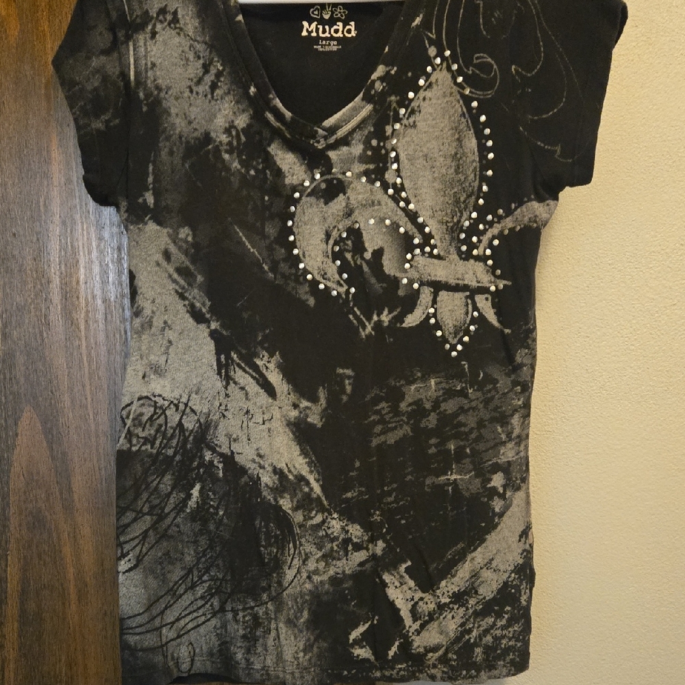 Mudd Black and White Graphic Polo Tee
